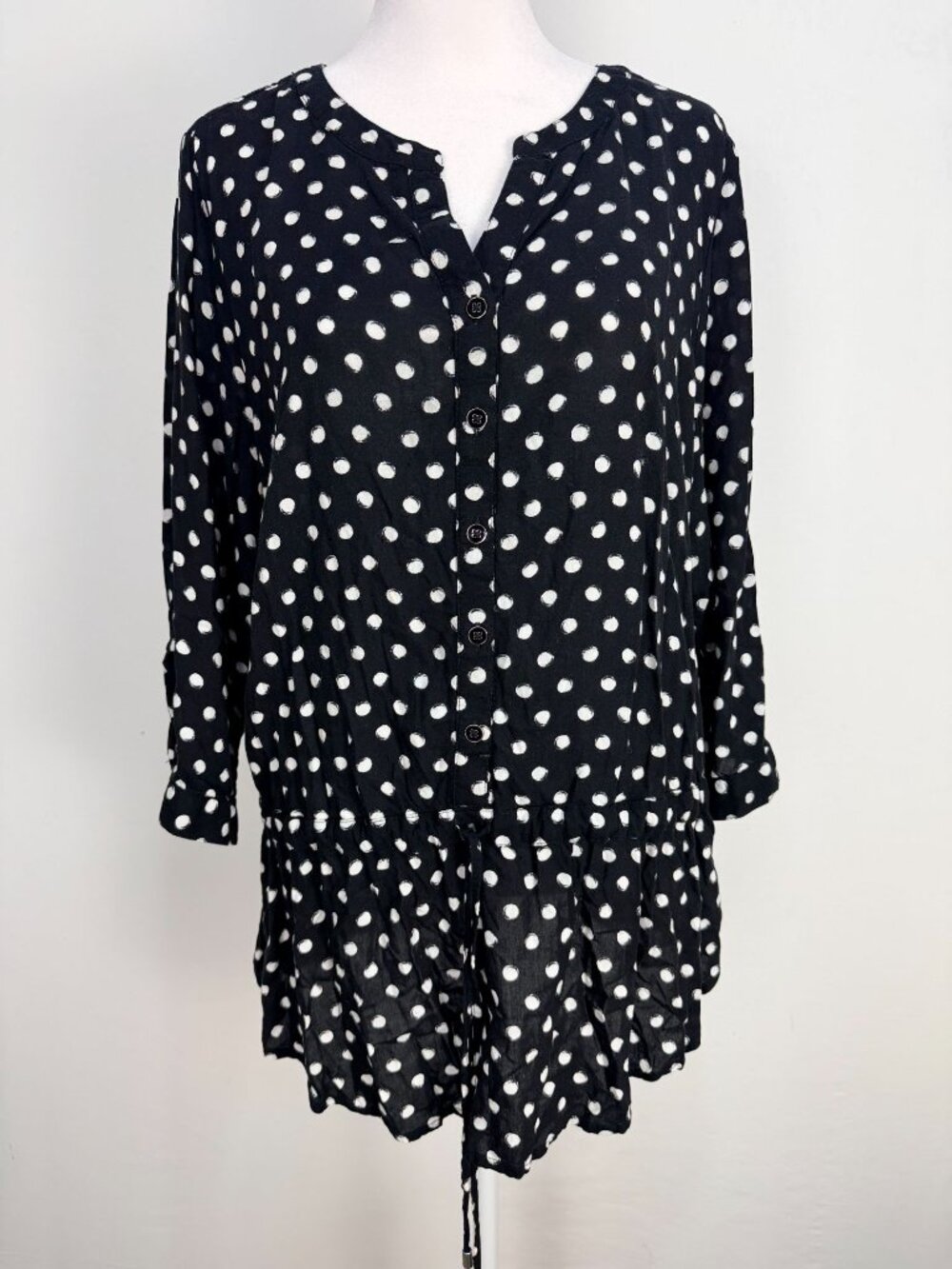 Croft & Barrow Womens XL Polka Dot Blouse Black White Peplum Tunic Top - Picture 6 of 14